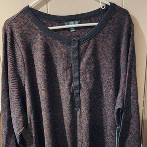 Terra & Sky 3X Long Sleeve Henley Top Floral Print Plus Size 3X NWT